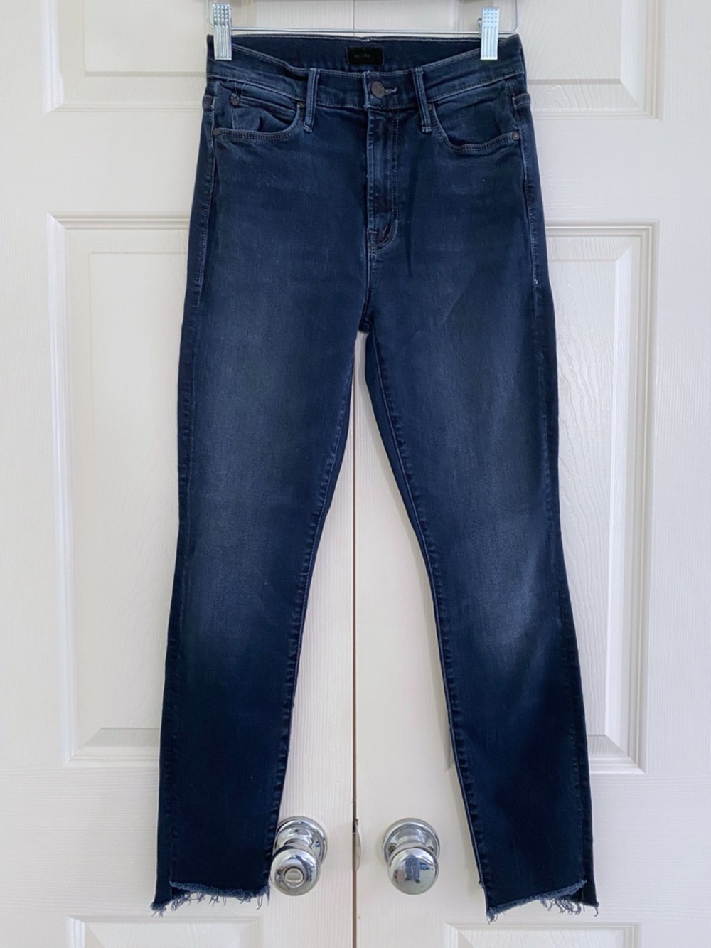 Mother The Stunner Zip Ankle Two Step Fray Denim Jeans Size 25 Dark Blue Wash